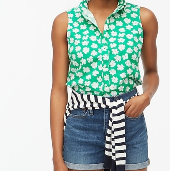 J. Crew Tops - J. Crew Green Floral Button Down Tank Top
